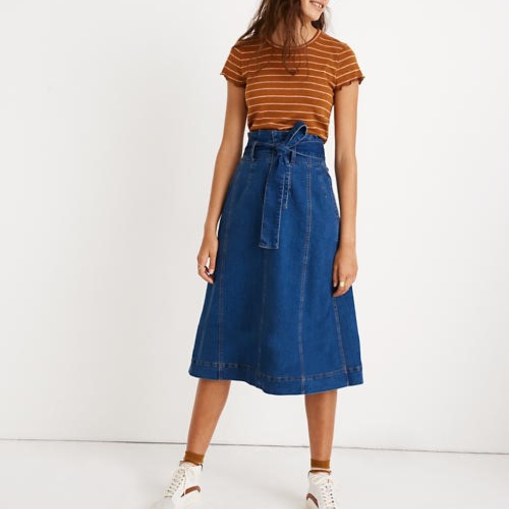 Madewell Stretch Denim Paperbag Midi Skirt - NWT - Picture 3 of 4